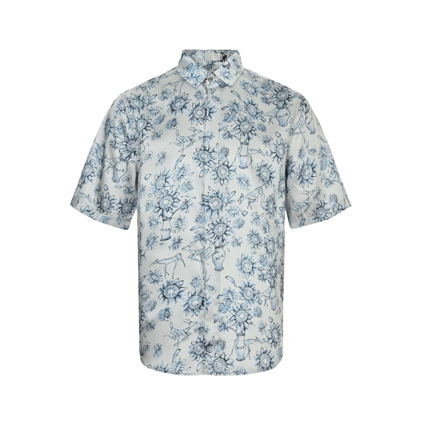 Floral and Animal All-Over Print Short Sleeve Shirt
