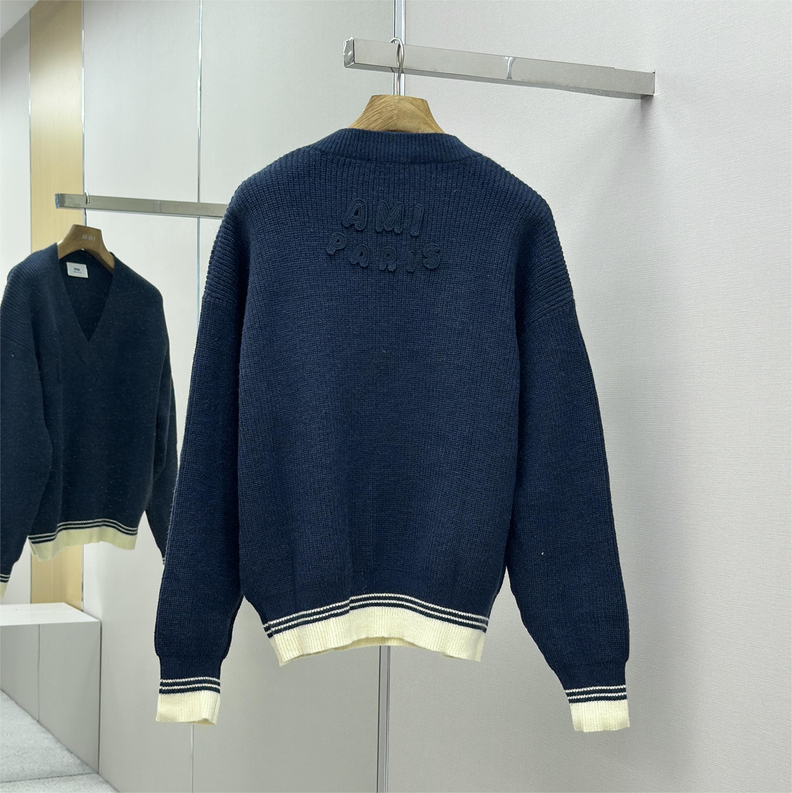 Heart Stripe V-Neck Long Sleeve Sweater