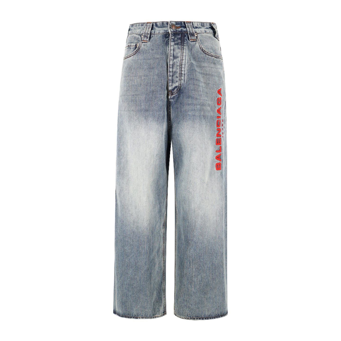 Red Lettering Embroidered Jeans