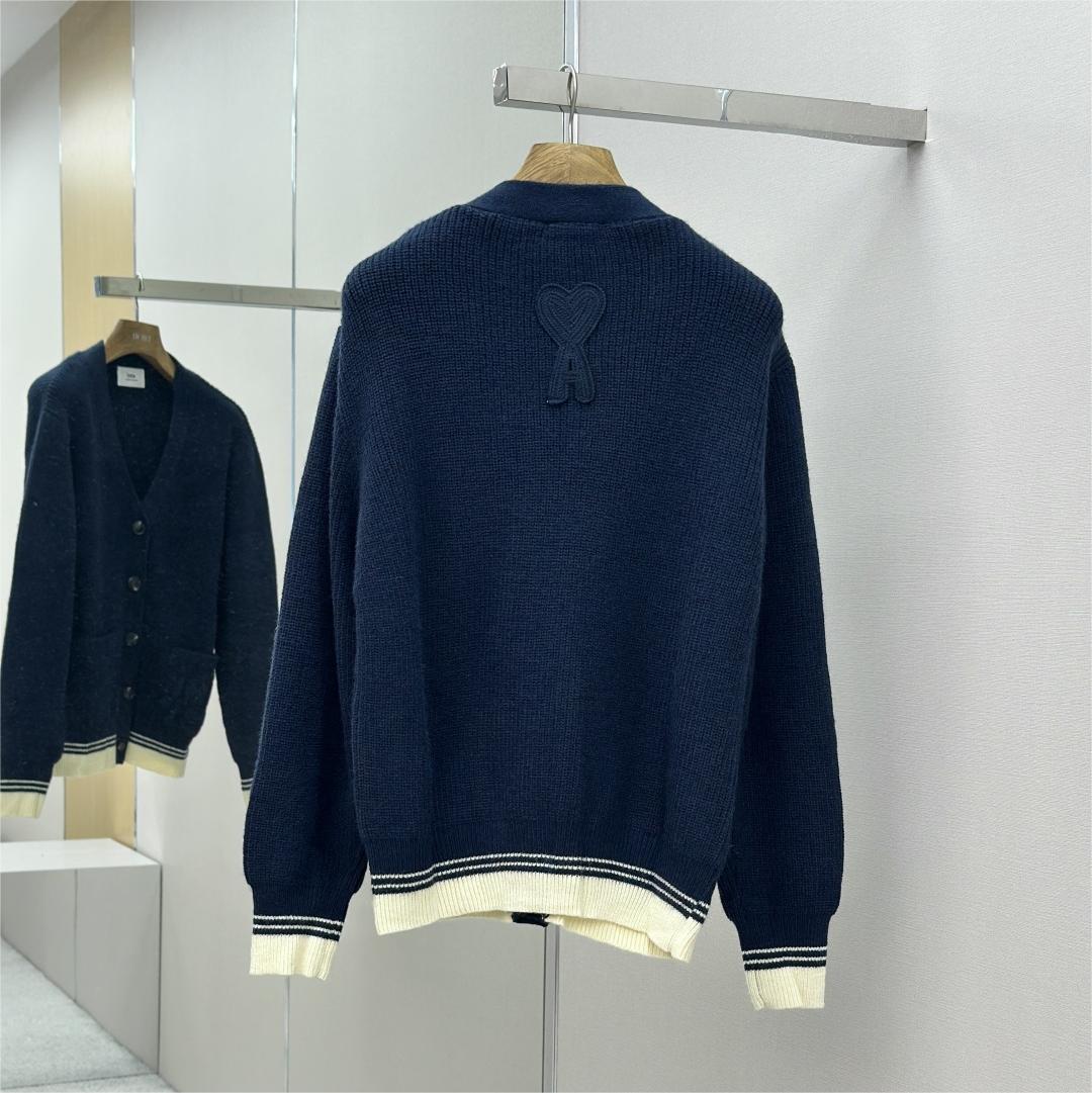 New Woven ADC Heart Stripe V-Neck Cardigan Sweater