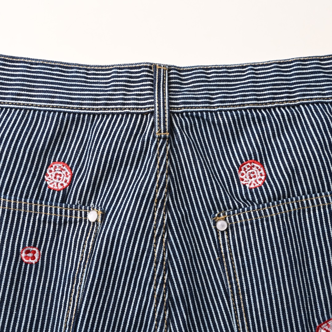 Sakura Embroidery Vertical Stripe Jeans