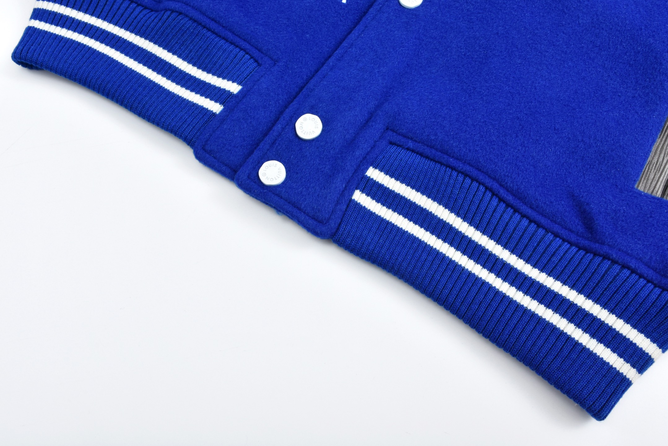 Royal Blue Embroidered Leather Sleeve Baseball Jacket