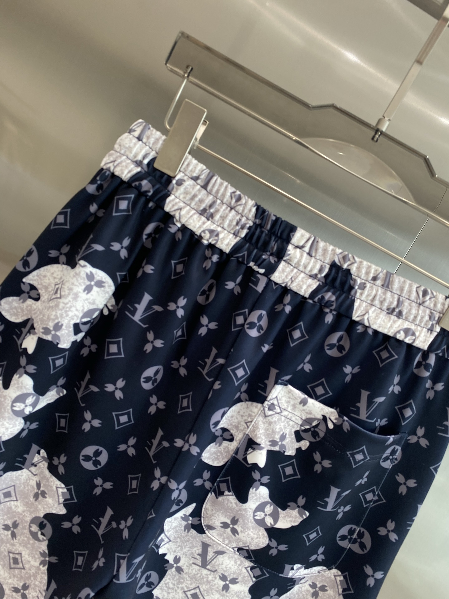 Dark blue paired with white shorts