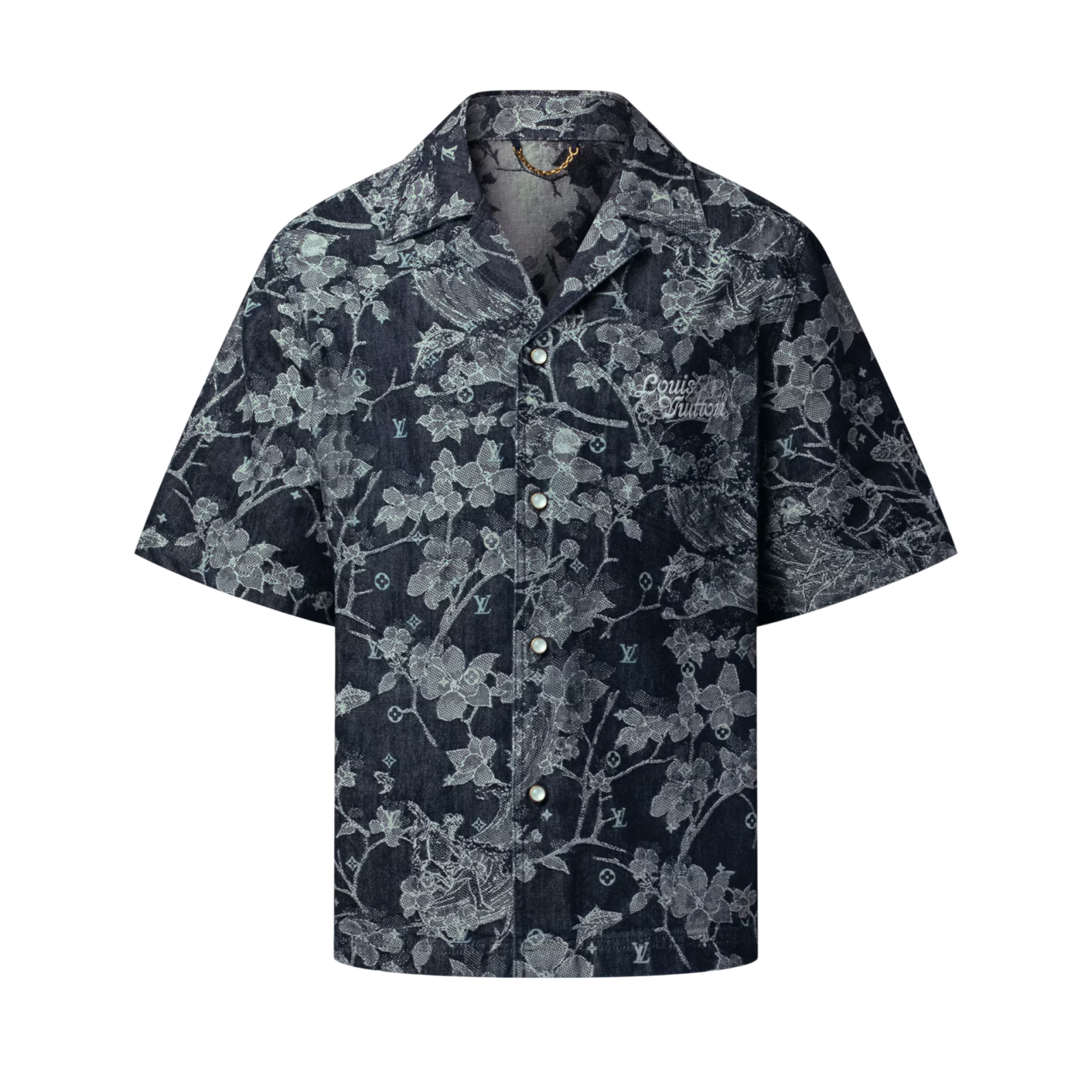 Jacquard Embroidered Denim Short-Sleeve Shirt