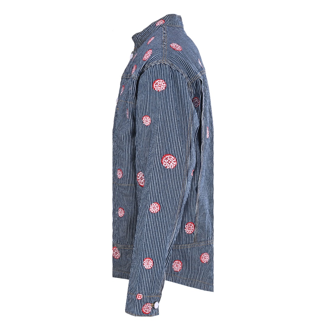 Sakura Embroidery Vertical Striped Denim Jacket