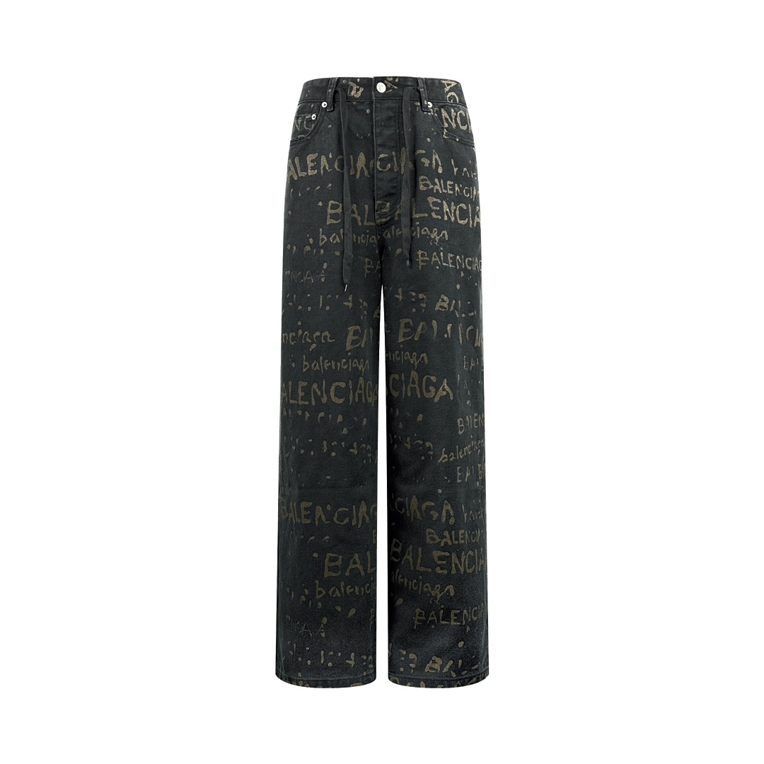 Washed All-Over Printed Jeans