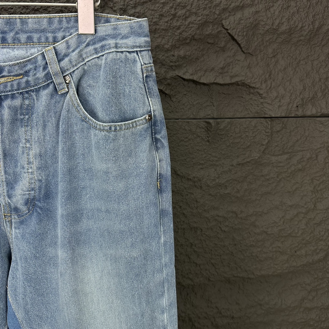 Cross-patch couple's washed jeans