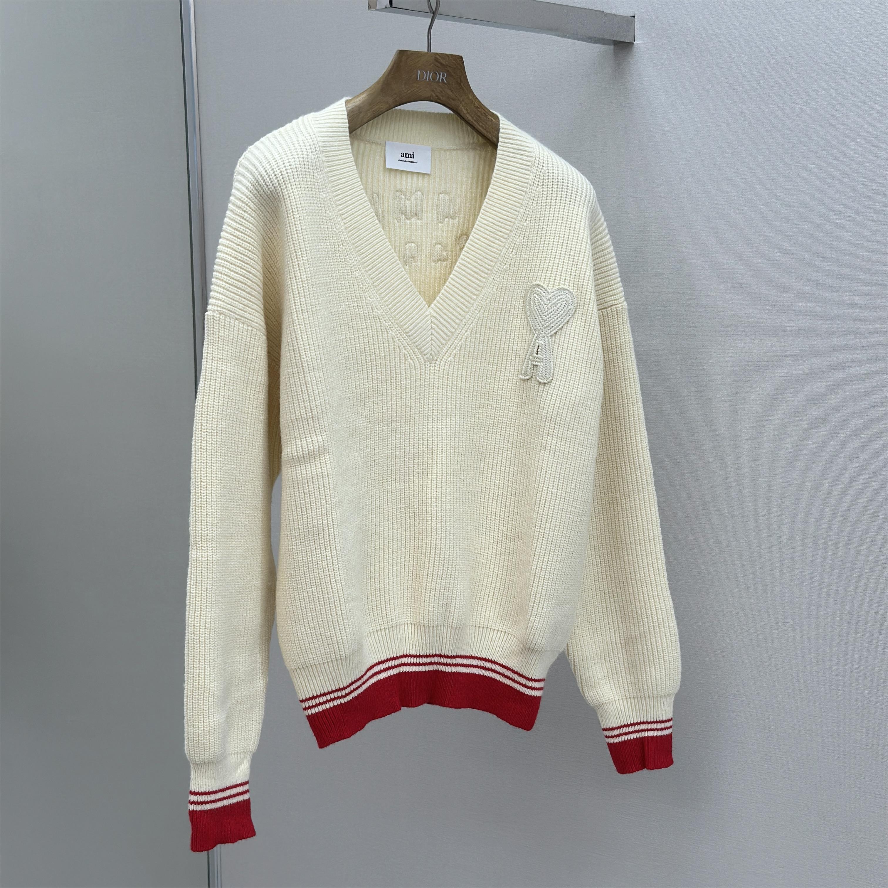 Heart Stripe V-Neck Long Sleeve Sweater