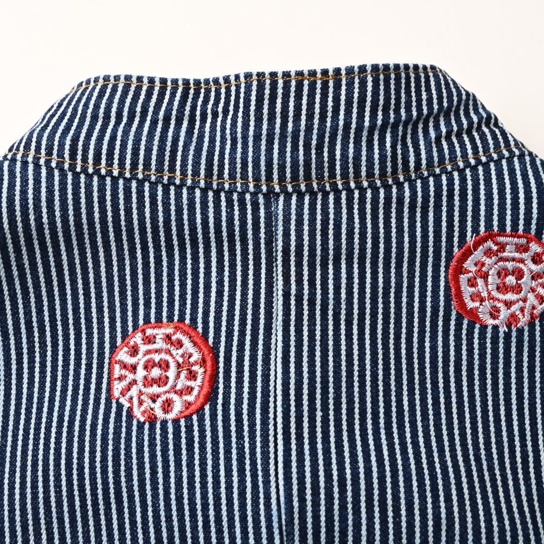 Sakura Embroidery Vertical Striped Denim Jacket