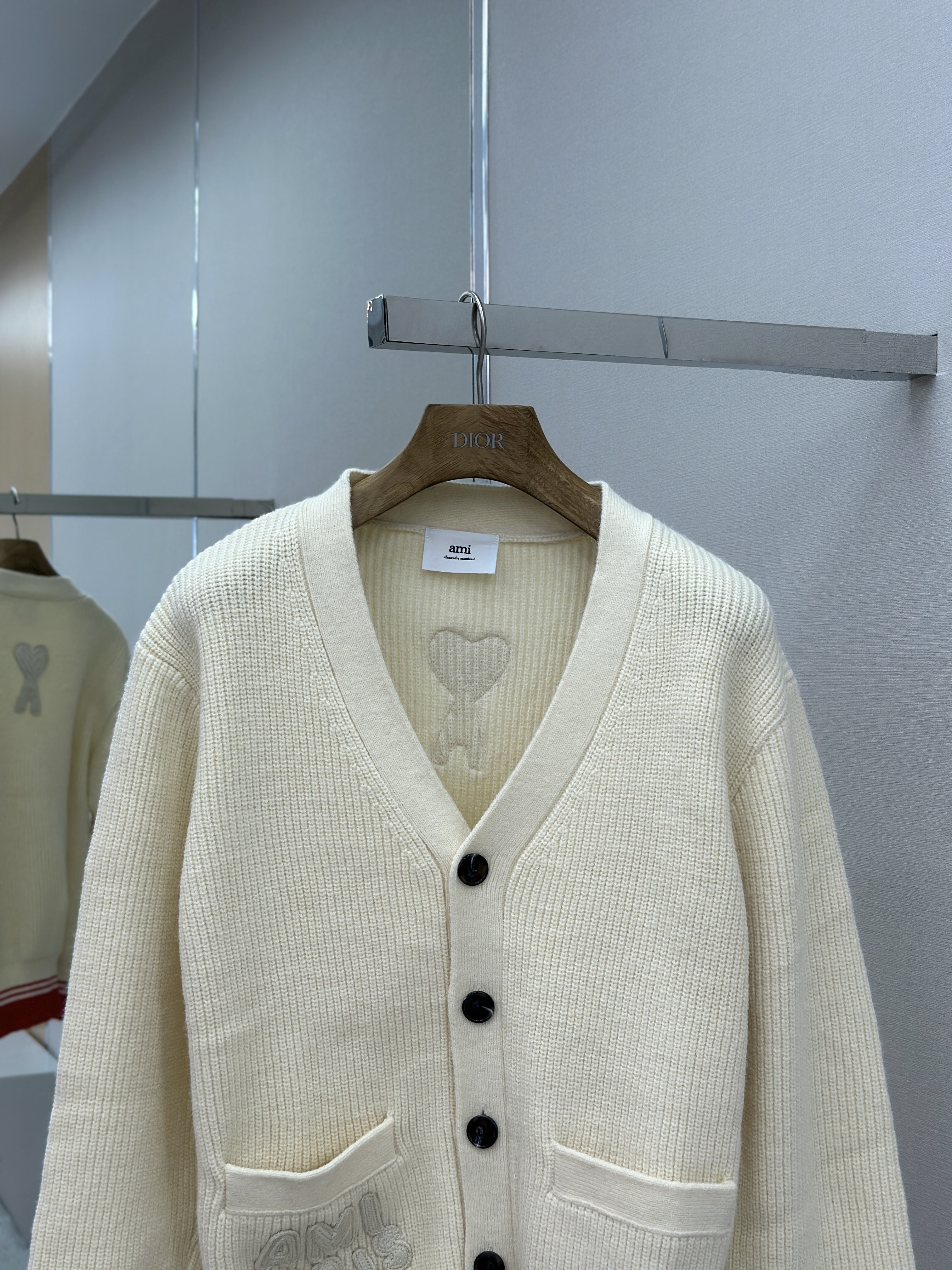 New Woven ADC Heart Stripe V-Neck Cardigan Sweater