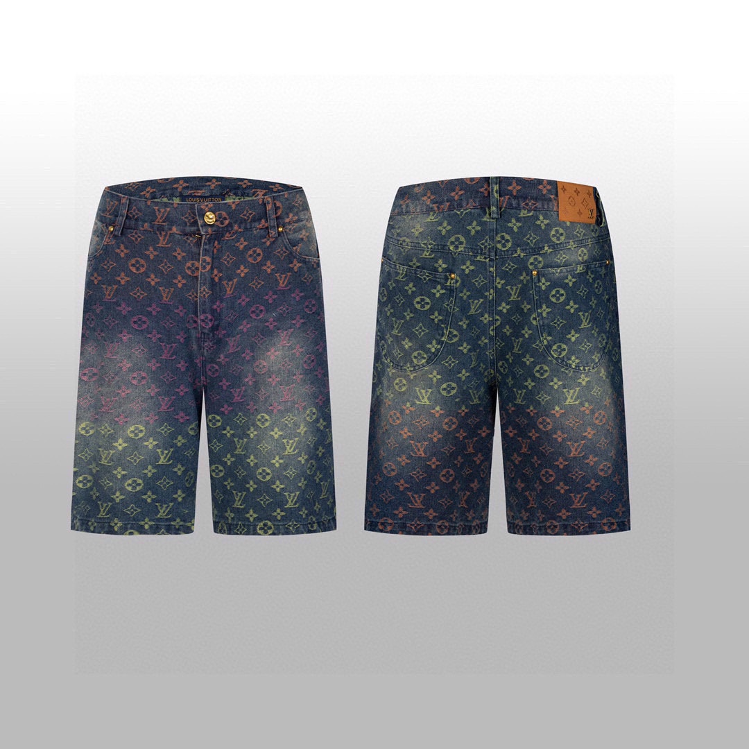 Three-tone gradient denim shorts