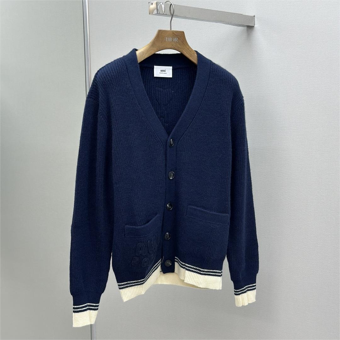 New Woven ADC Heart Stripe V-Neck Cardigan Sweater