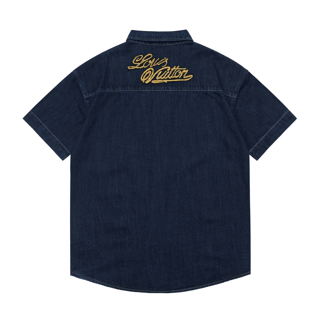 Rope Signature Letter Embroidery Denim Shirt