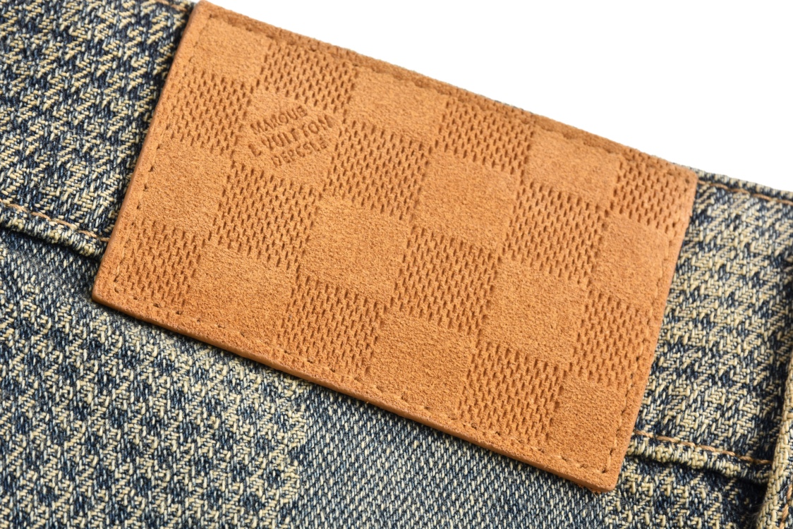 Checkerboard distressed denim trousers