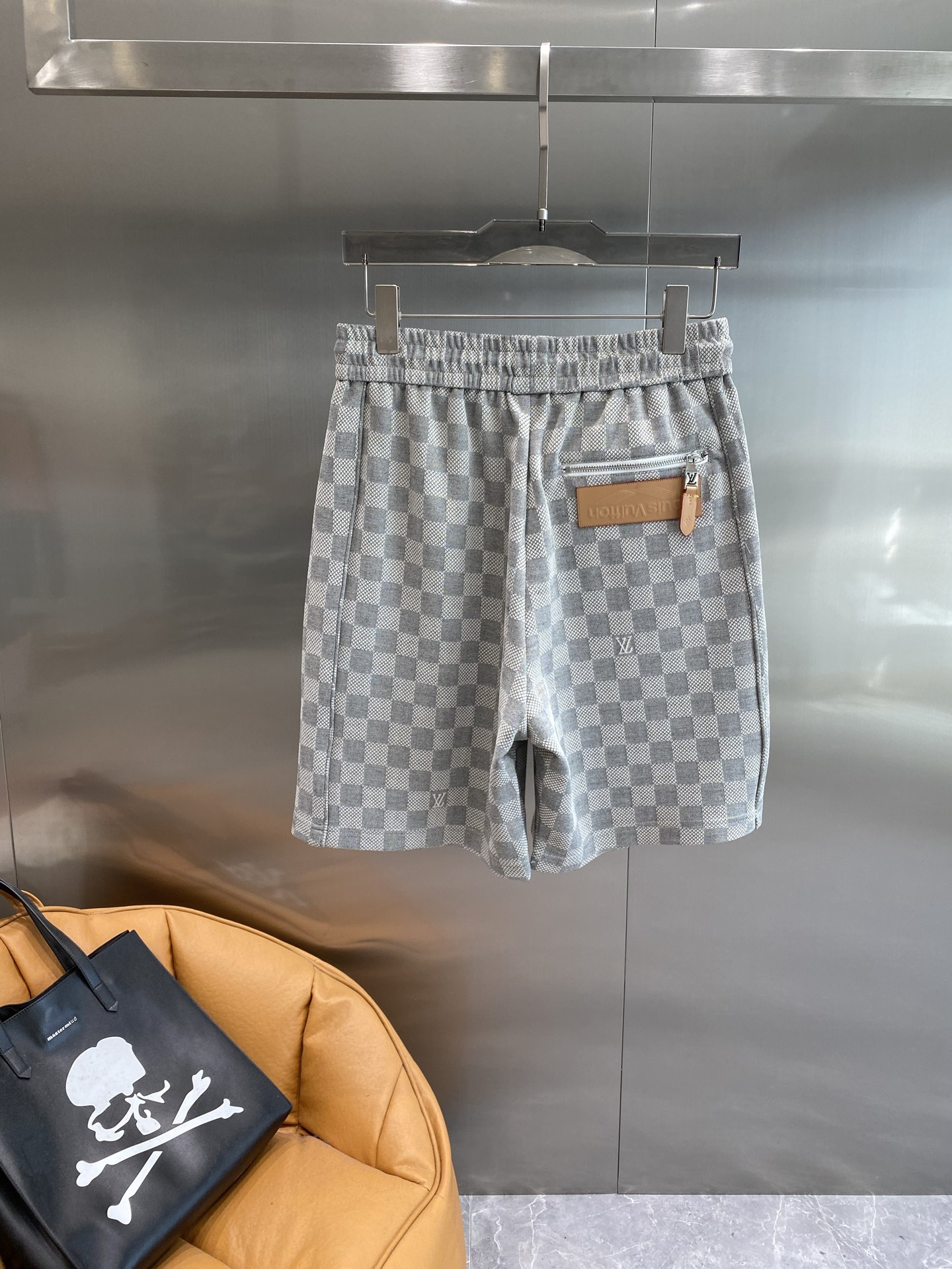 Gray and White Checkered Shorts