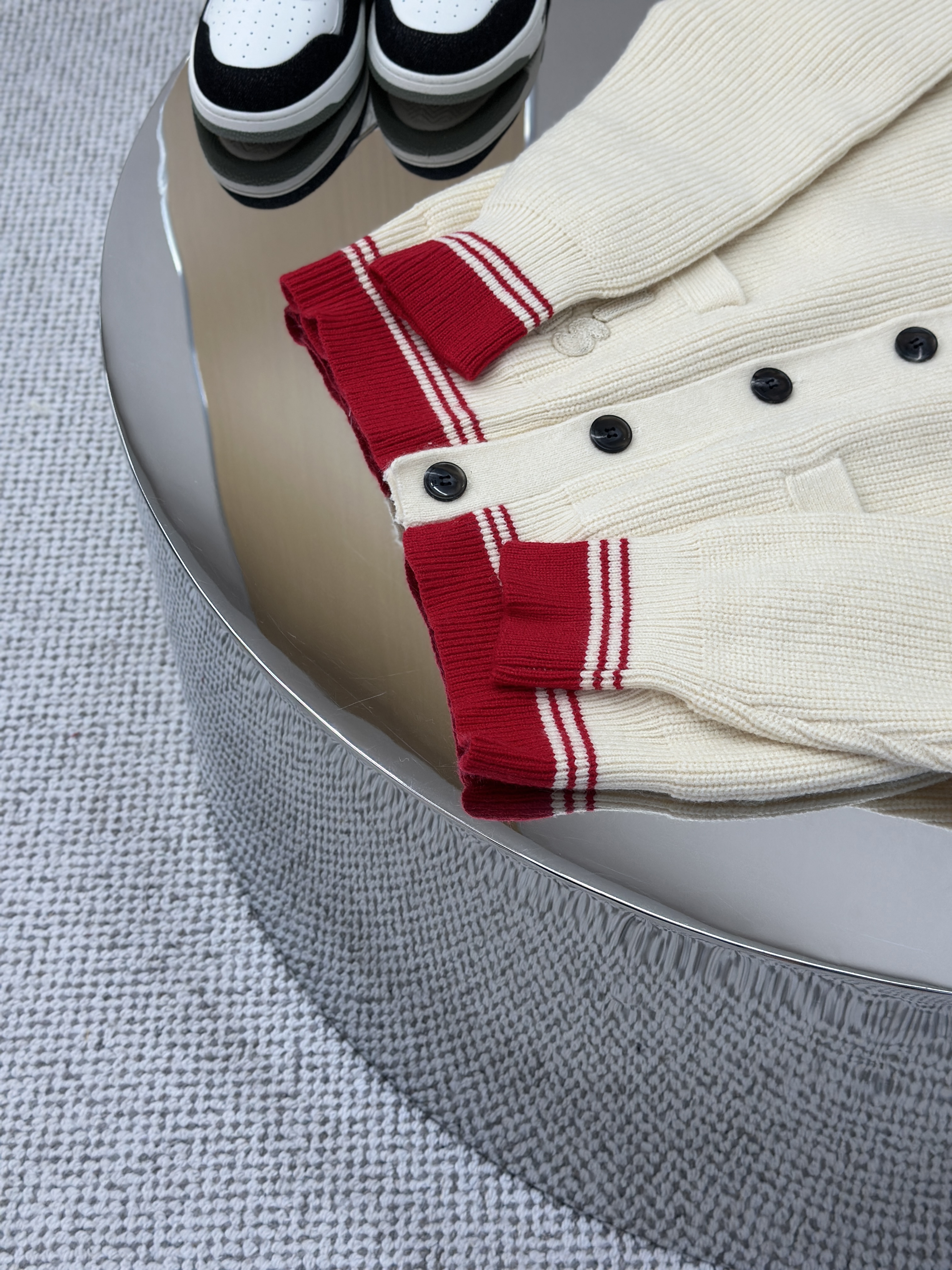 New Woven ADC Heart Stripe V-Neck Cardigan Sweater