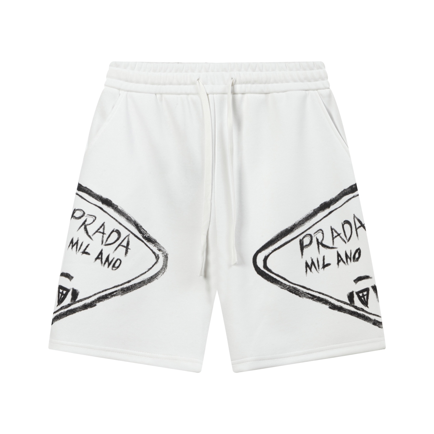 White Graffiti Print Shorts