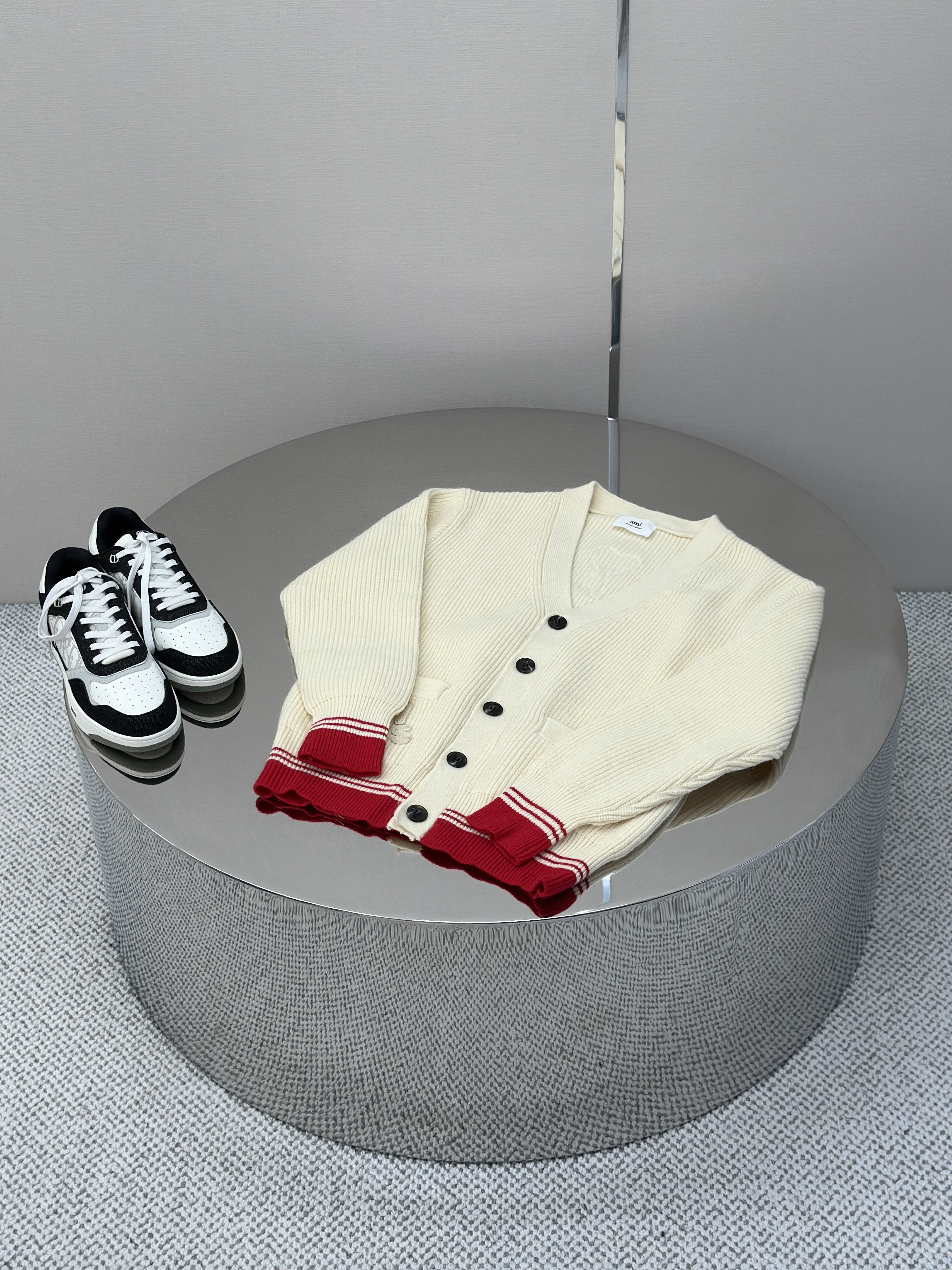 New Woven ADC Heart Stripe V-Neck Cardigan Sweater