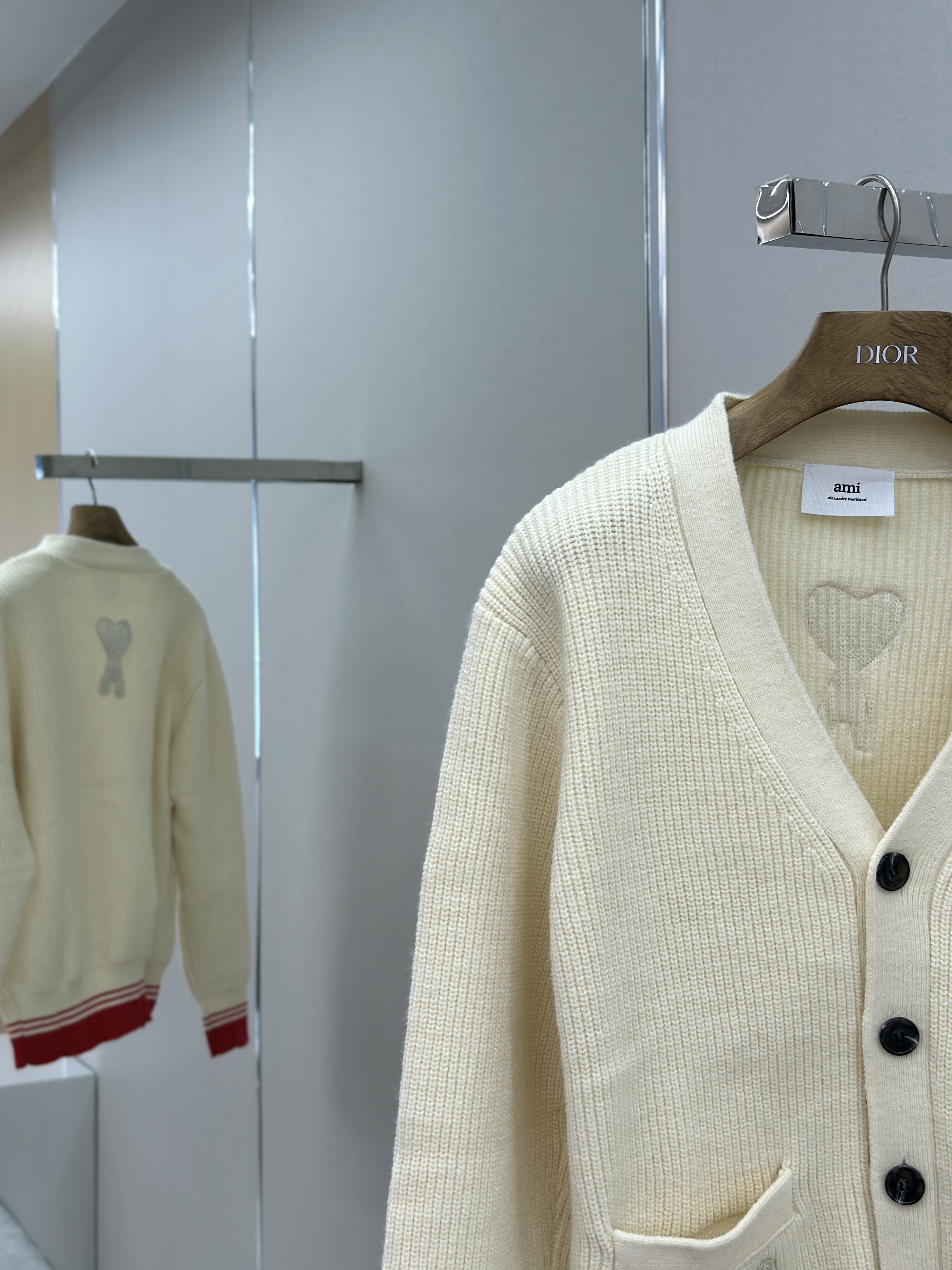 New Woven ADC Heart Stripe V-Neck Cardigan Sweater