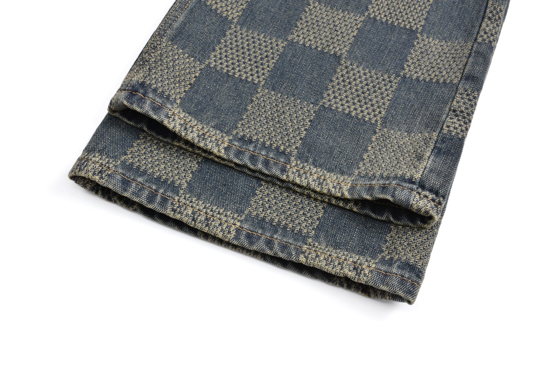 Checkerboard distressed denim trousers