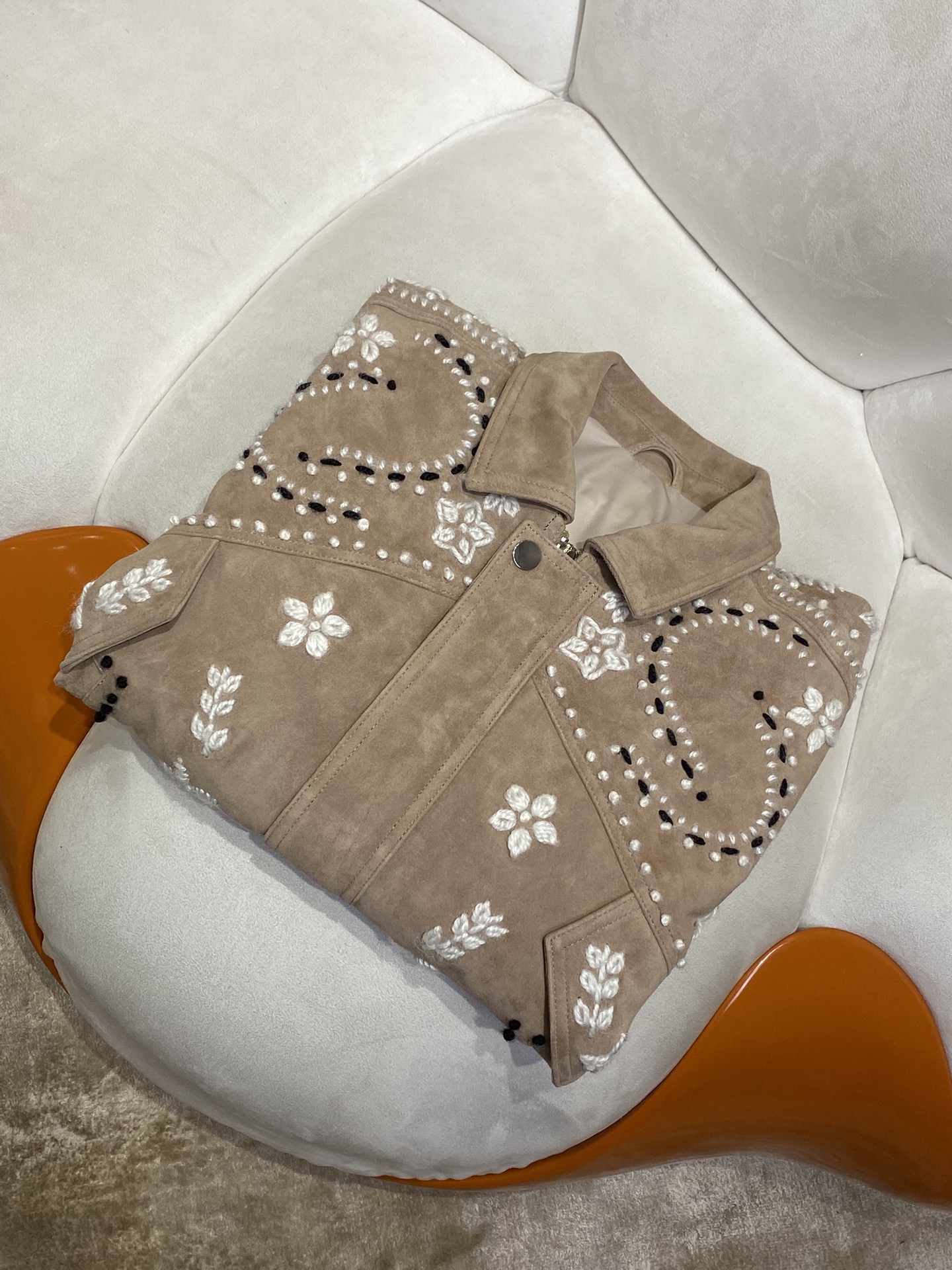 Thick wool 3D embroidered leather jacket