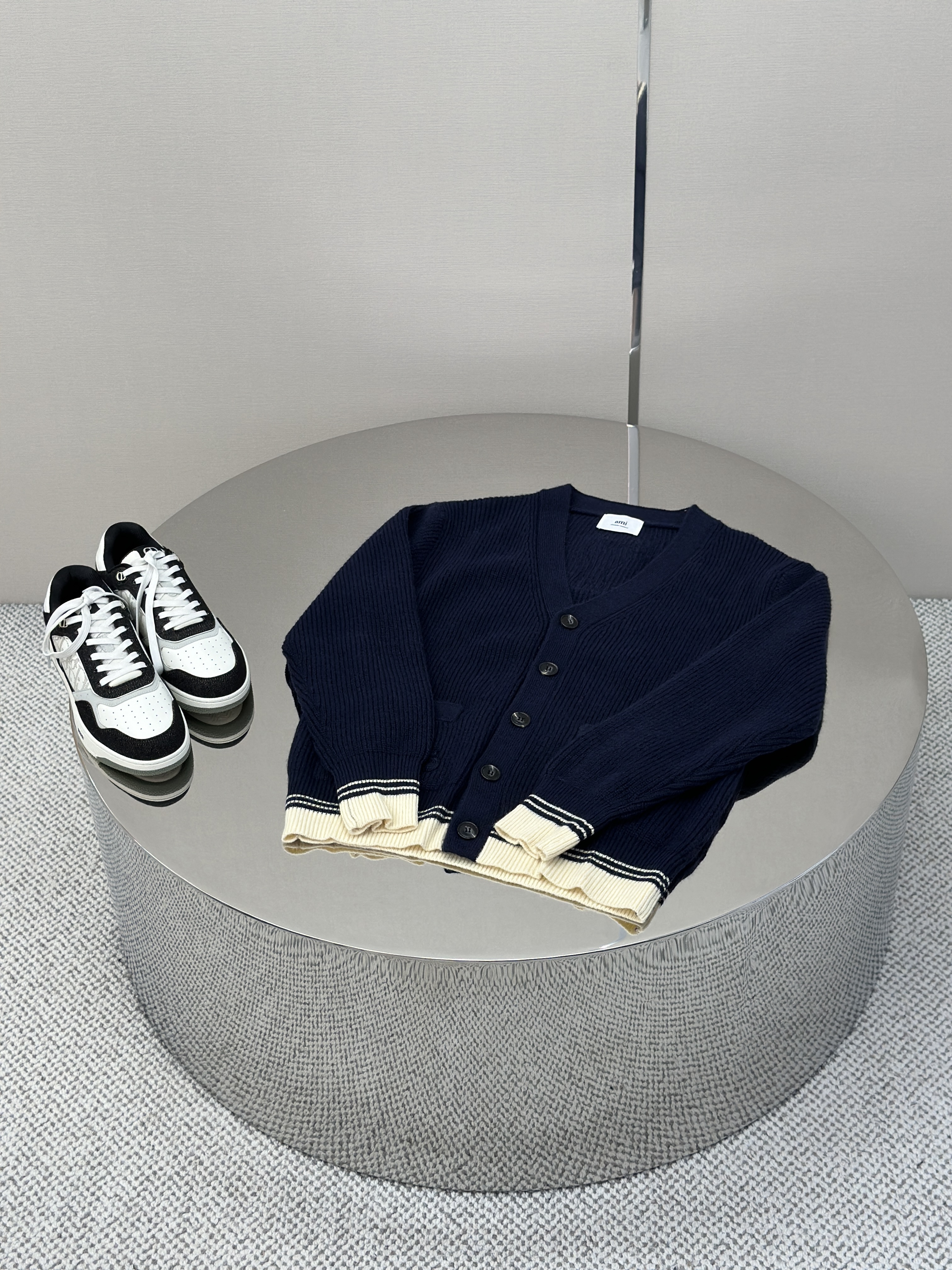 New Woven ADC Heart Stripe V-Neck Cardigan Sweater