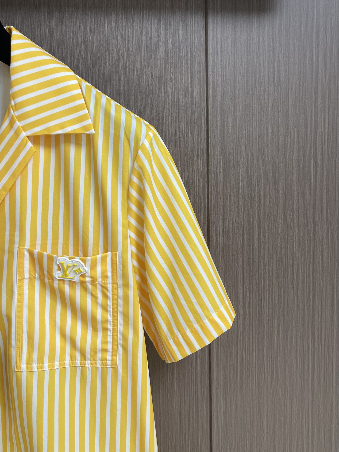 Patchwork Striped Short-Sleeve Collared Shirt