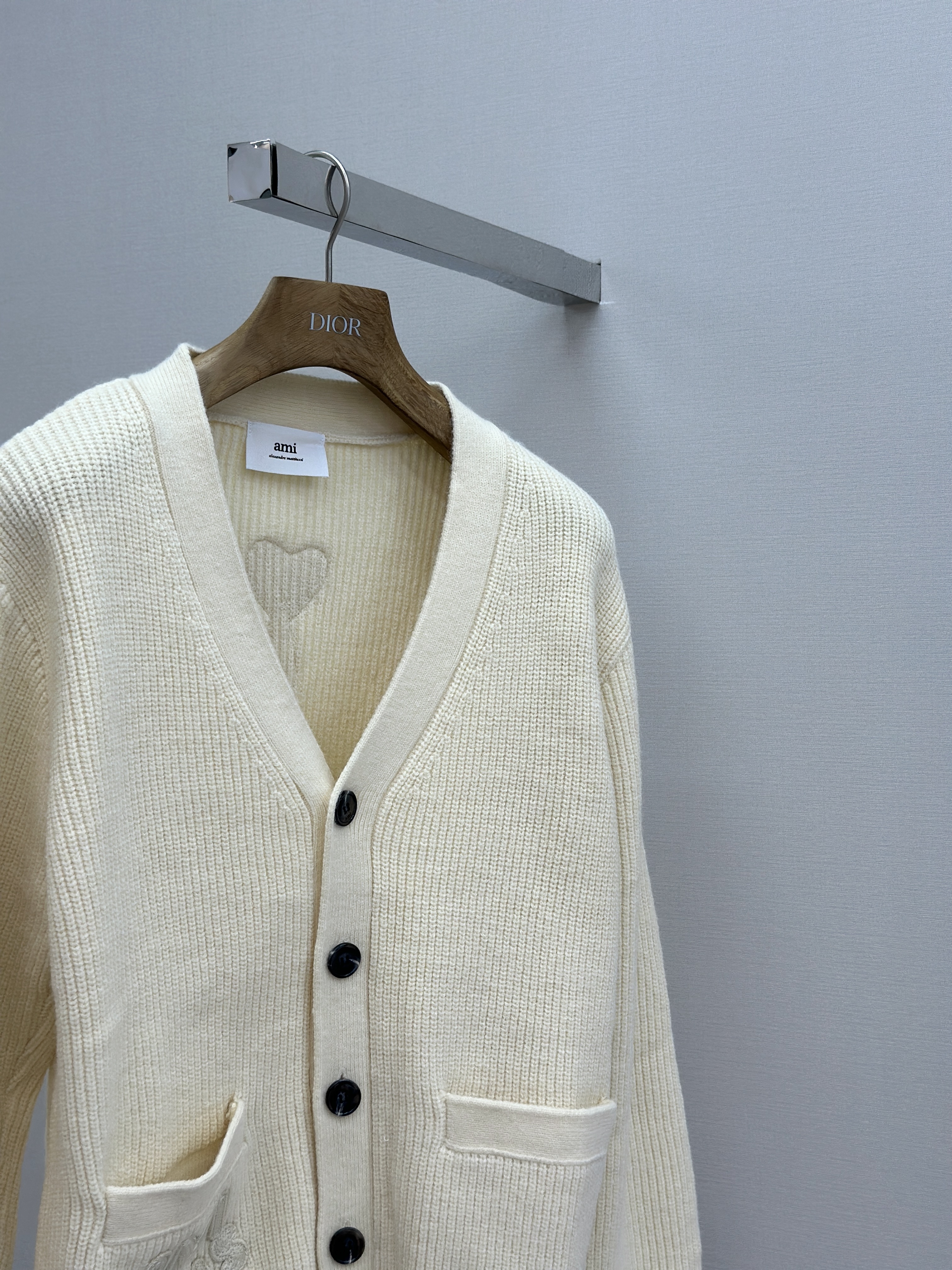 New Woven ADC Heart Stripe V-Neck Cardigan Sweater