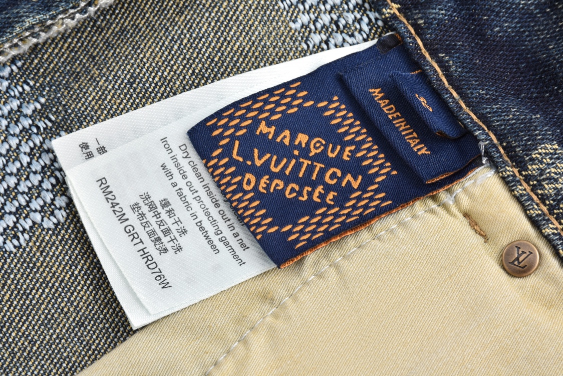 Checkerboard distressed denim trousers