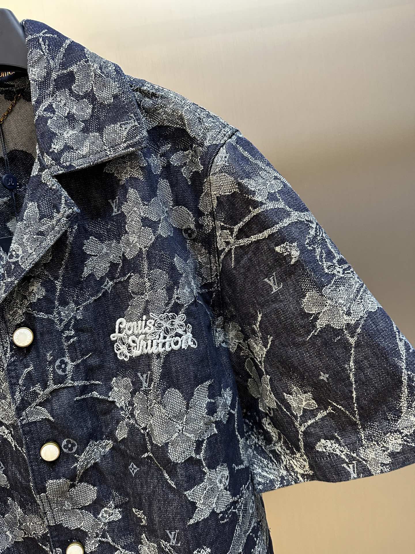 Jacquard Embroidered Denim Short-Sleeve Shirt