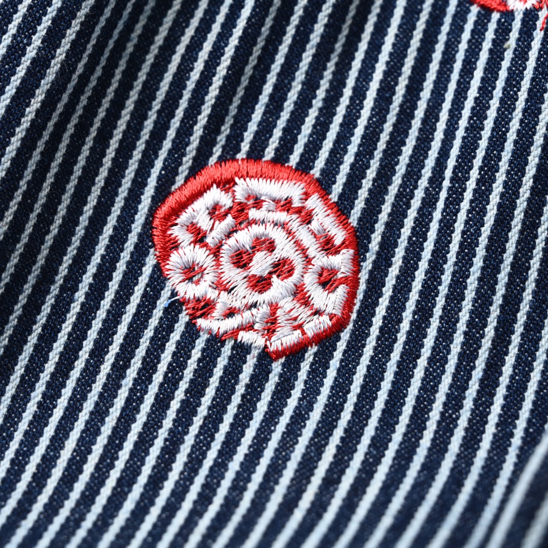 Sakura Embroidery Vertical Stripe Jeans