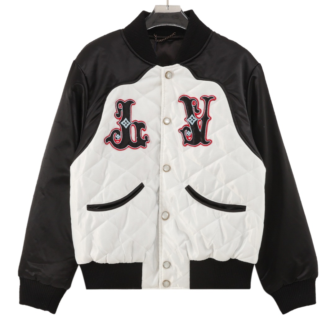 Black And White Patchwork Embroidered Baseball Jacket
