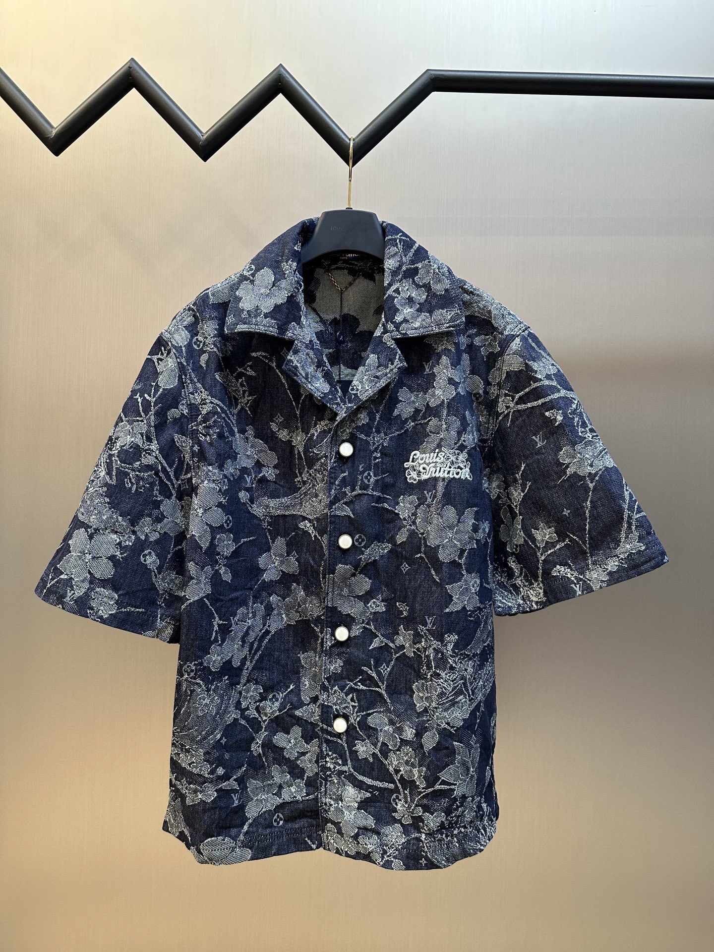 Jacquard Embroidered Denim Short-Sleeve Shirt