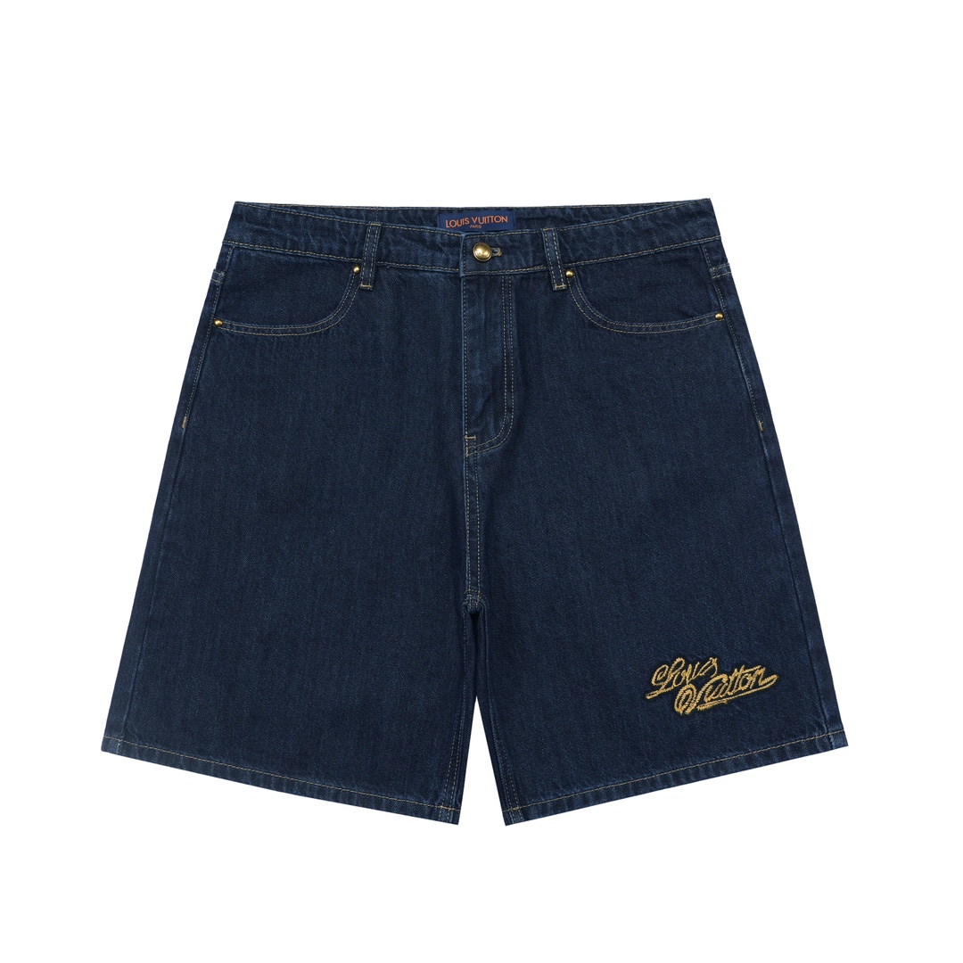 Rope Signature Letter Embroidery Denim Short