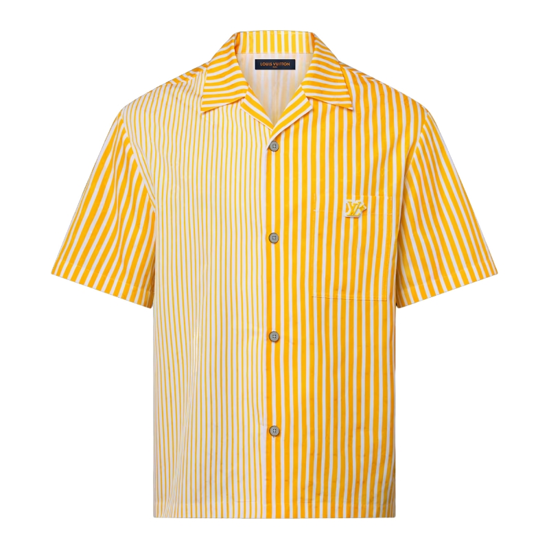 Patchwork Striped Short-Sleeve Collared Shirt