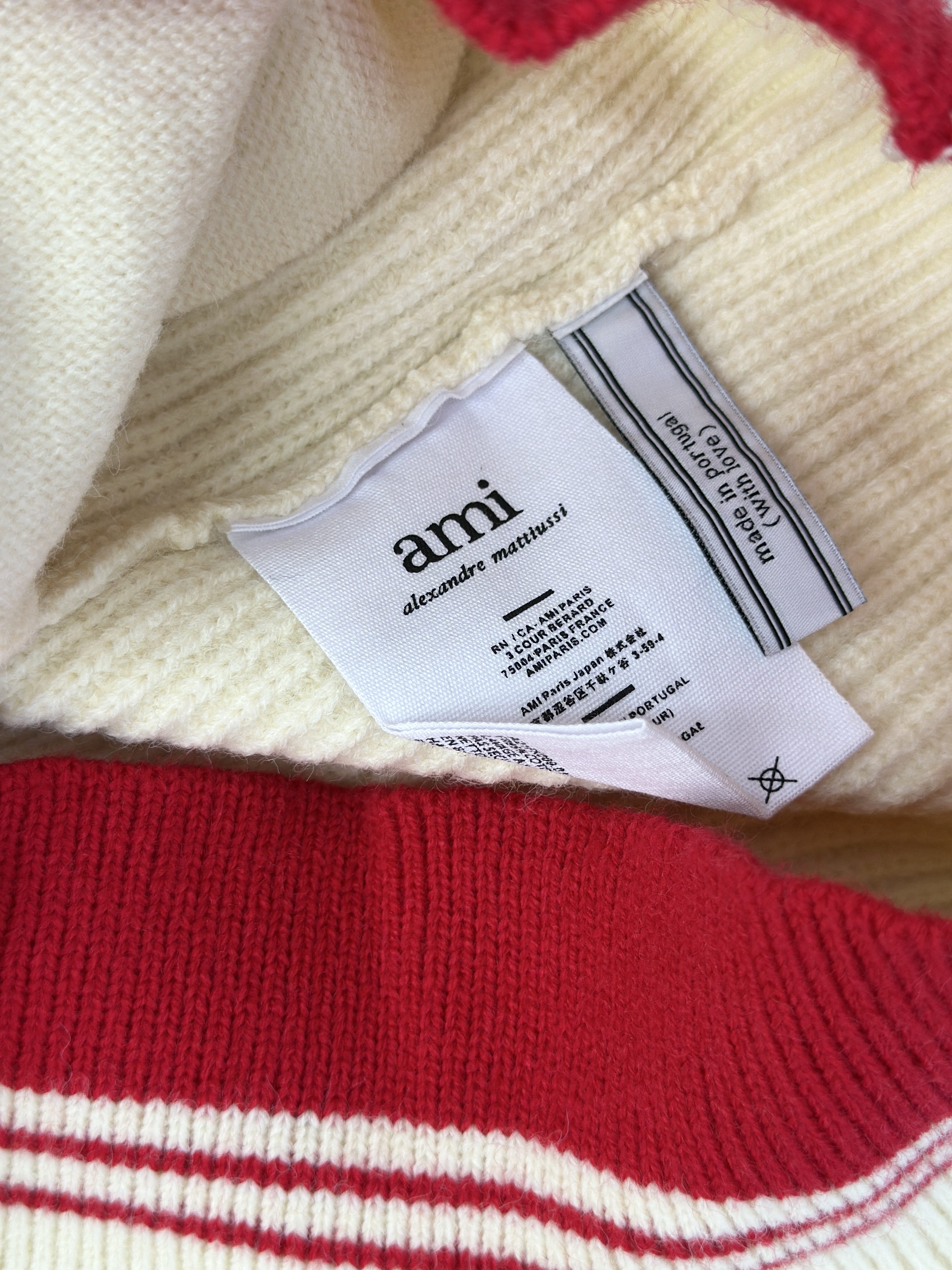 New Woven ADC Heart Stripe V-Neck Cardigan Sweater