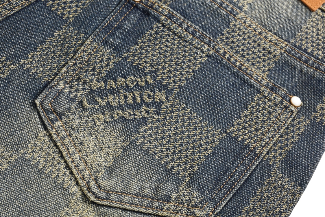 Checkerboard distressed denim trousers