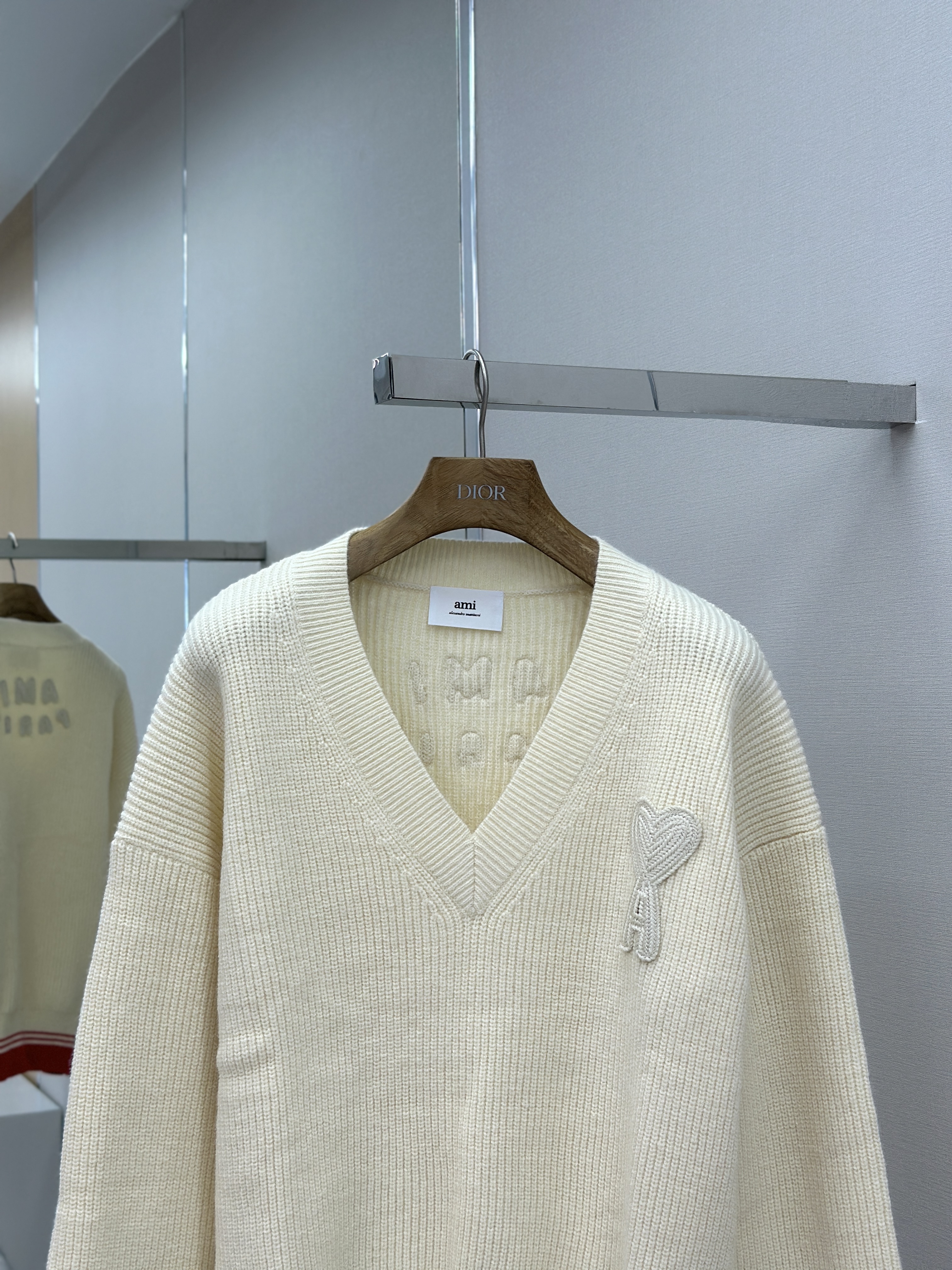 Heart Stripe V-Neck Long Sleeve Sweater