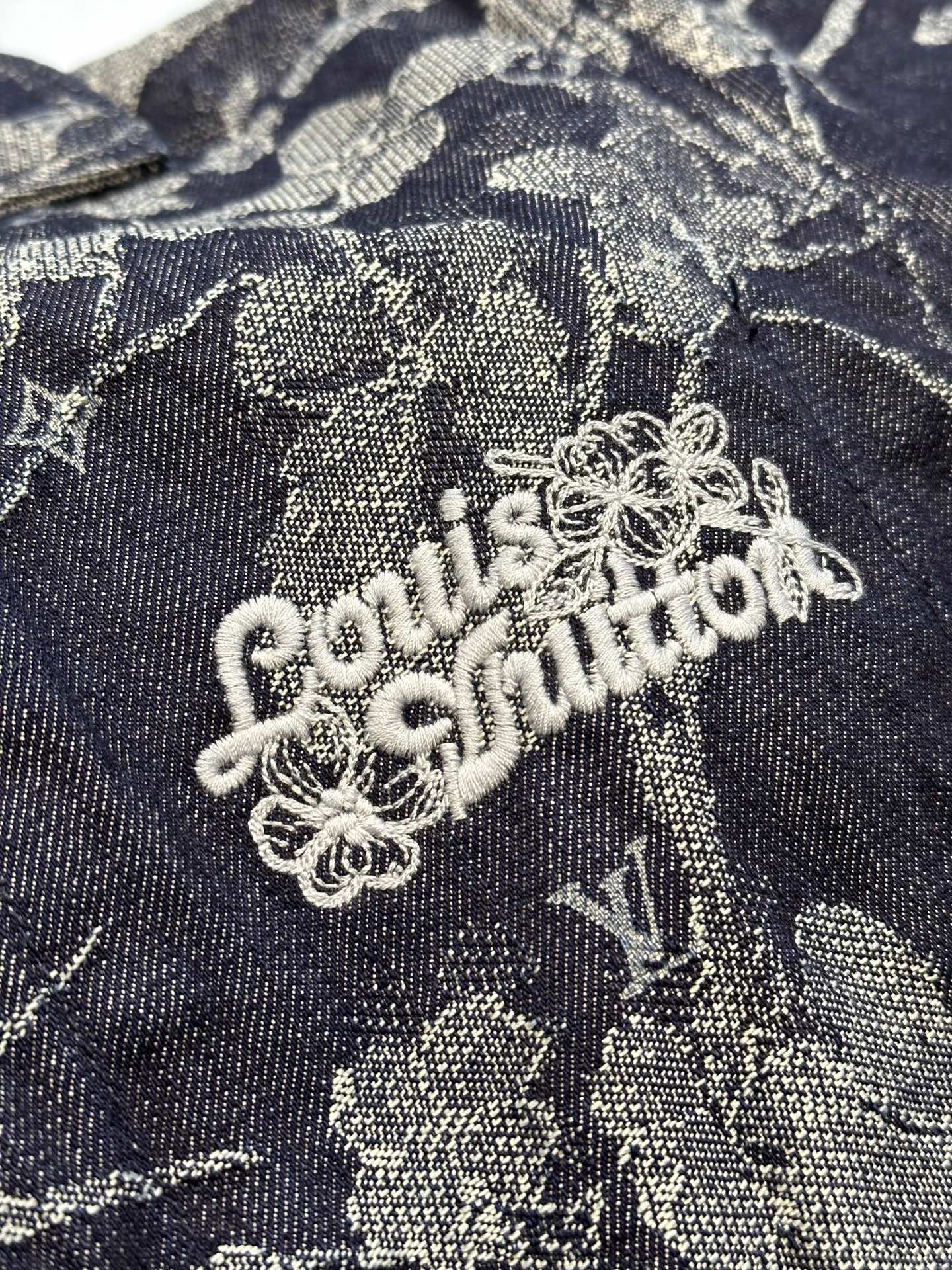 Jacquard Embroidered Denim Short-Sleeve Shirt