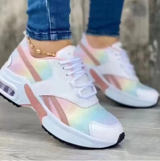 Low cut shoes with round toe, mid heel, lace up mesh, casual style sports shoes