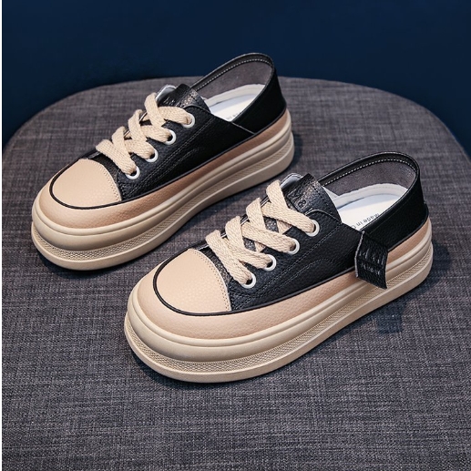 Fashionable and trendy women's shoes with sponge sole rubber PU casual single shoes