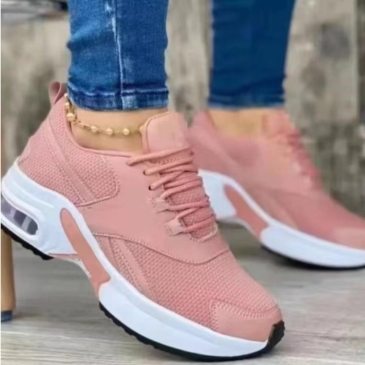 Low cut shoes with round toe, mid heel, lace up mesh, casual style sports shoes