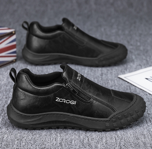Zipper leather shoes for lazy people, slip resistant and wear-resistant casual shoes for one foot
