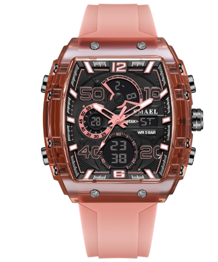 Multi functional sports and leisure electronic watch, waterproof dual display LED night light alarm clock, men's watch