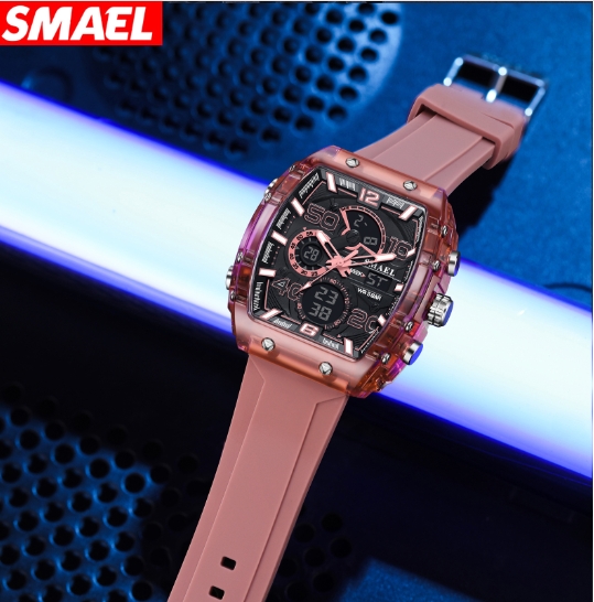 Multi functional sports and leisure electronic watch, waterproof dual display LED night light alarm clock, men's watch
