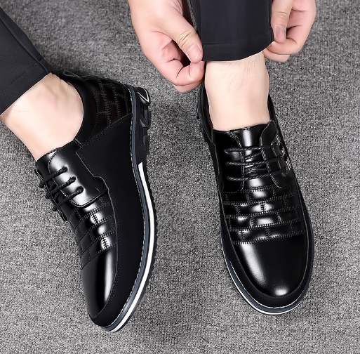 Round headed men's casual single shoe with front lace up casual shoe