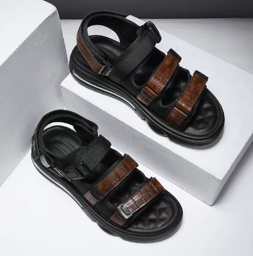 Summer outdoor leather air cushion soft soled sports beach shoes for men