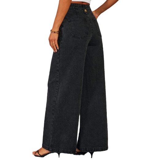 Fashionable temperament new button sleeveless vest wide leg jeans denim suit