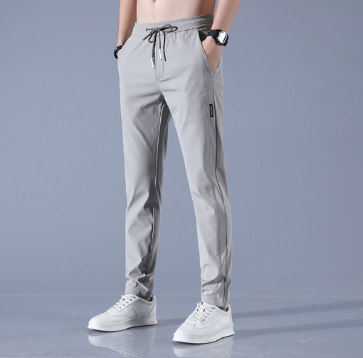 Men's casual pants, slim fit straight leg men's ice silk long pants