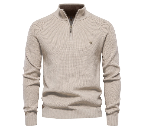 Men's long sleeved half zip stand up collar solid color versatile casual trend sweater
